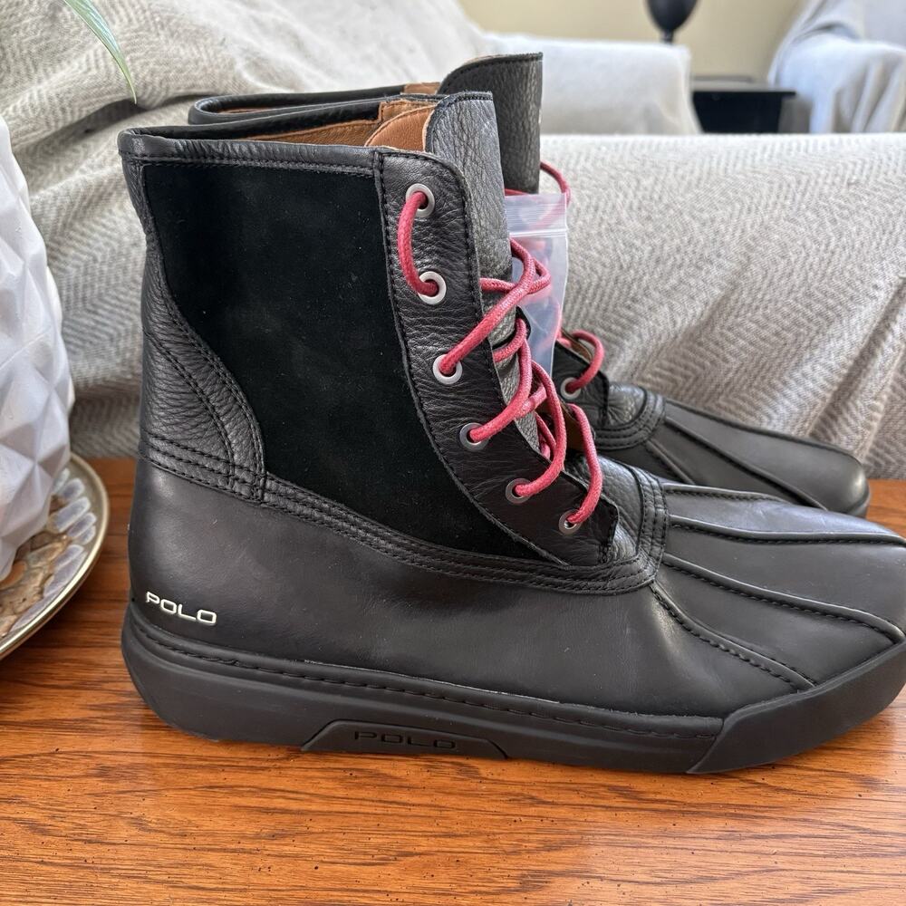 NEW Polo Ralph Lauren Declan Leather Duck Boot Mens 13D Black - Extra Laces
